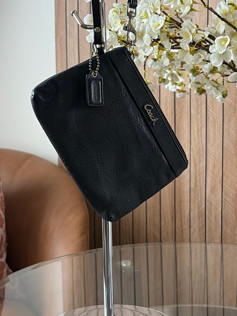 Coach Black Perforated Leather Wristlet